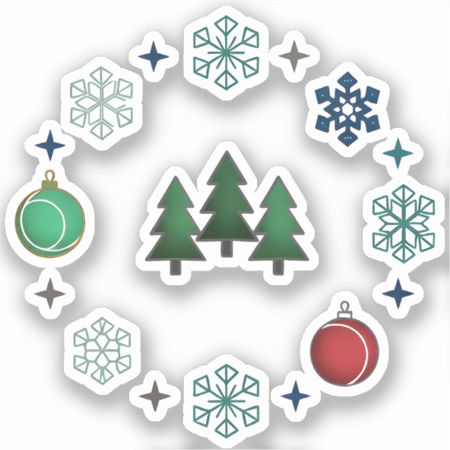 Sticker Arbres de Noël festifs et flocons de neige (Recto)
