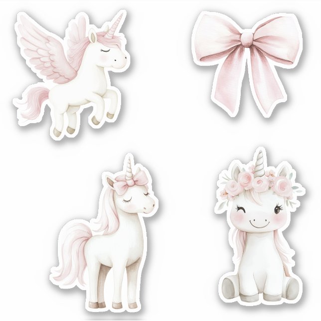 Sticker Arc-en-ciel licornes fleurs noeud (Devant)
