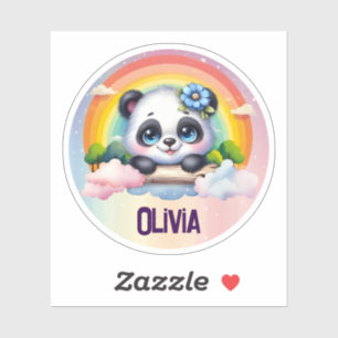 Sticker Arc-en-ciel Panda adorable avec nom personnalisabl