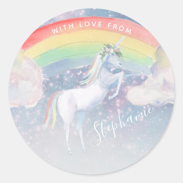 Sticker Arc-en-ciel Unicorn Classic rond (Devant)
