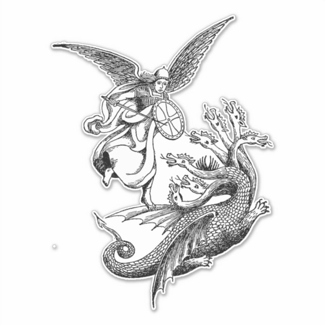 Sticker Arch Angel Fighting hydra Dragon illustration d'ar (Devant)