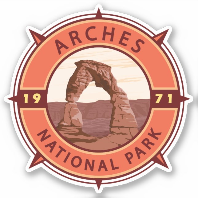 Sticker Arches Parc national Emblem Retro Compass (Devant)