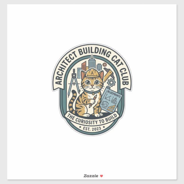 Sticker Architect Building Cat Cat Graphic Tee Art - Archi (Feuille)