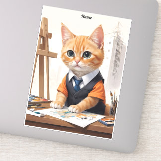 Sticker Architecte sophistiqué Chat Ginger Kitten Art