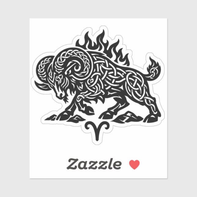 Sticker Aries Fire‑Ram – Celtic Haunted Ink Zodiac (Feuille)