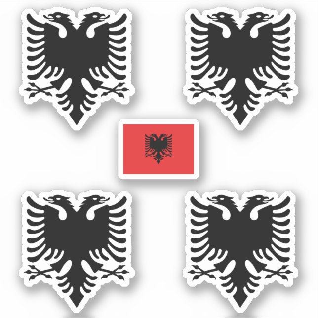 Sticker Armoiries de l'Albanie et chevalet de drapeau (Devant)