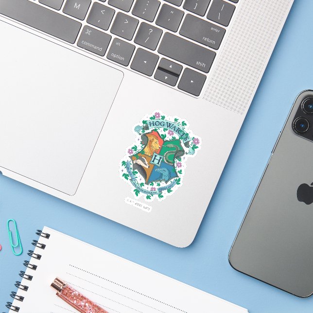 Sticker Armoiries florales HOGWARTS™ (Ordinateur portable avec iPhone)
