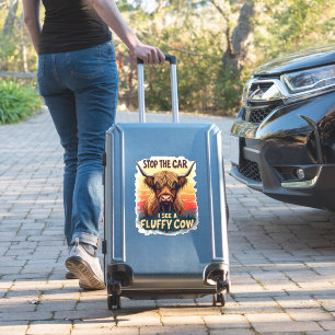 Sticker Arrêtez La Voiture Je Vois Fluffy Cow Retro Highla