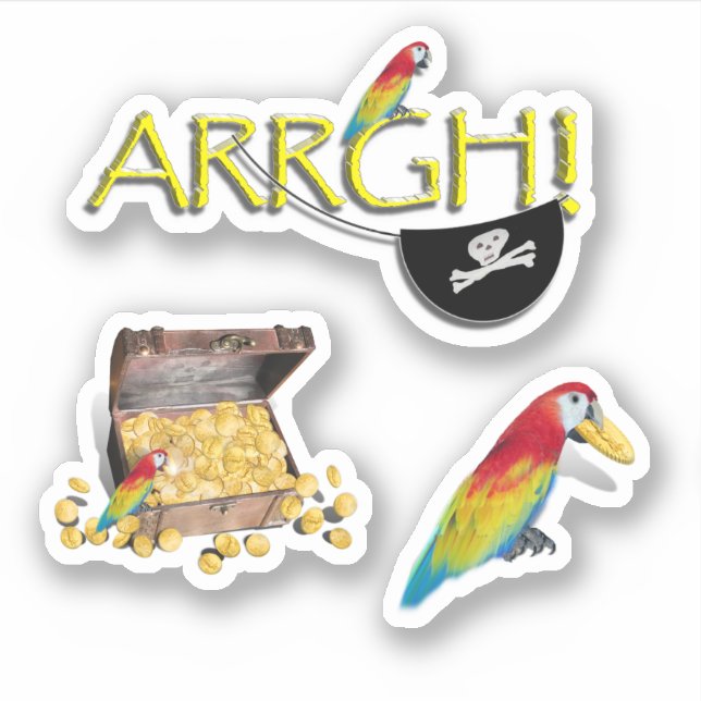 Sticker ARRGH! Pirate Parrot and Pirate Chest (Devant)
