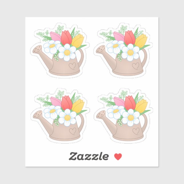 Sticker Arrosage de jardin avec fleurs, Ensemble de 4 (Feuille)
