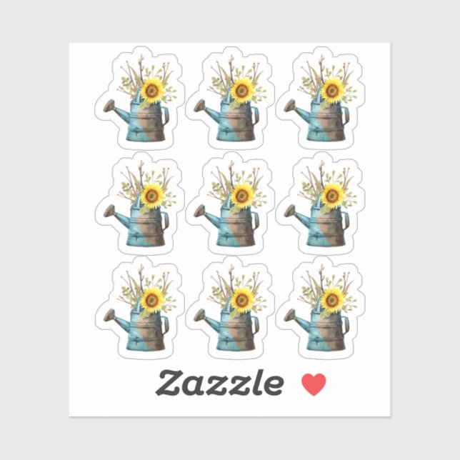 Sticker Arrosoir Rustique Fleur de Tournesol Tôle de Jardi (Feuille)