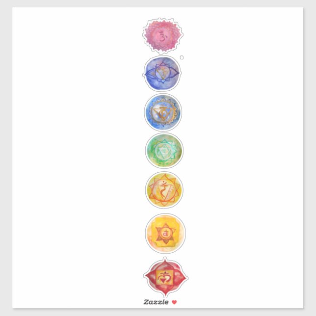 Sticker Art aquarelle des sept chakras (Feuille)