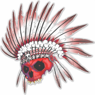 Sticker Art crâne amérindien rouge