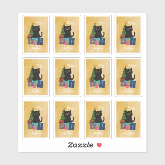 Sticker Art de café de chat mignon Noël orange festif (Feuille)