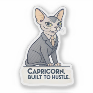 Sticker Art de Capricorne Zodiaque Chat Sphynx Construit p