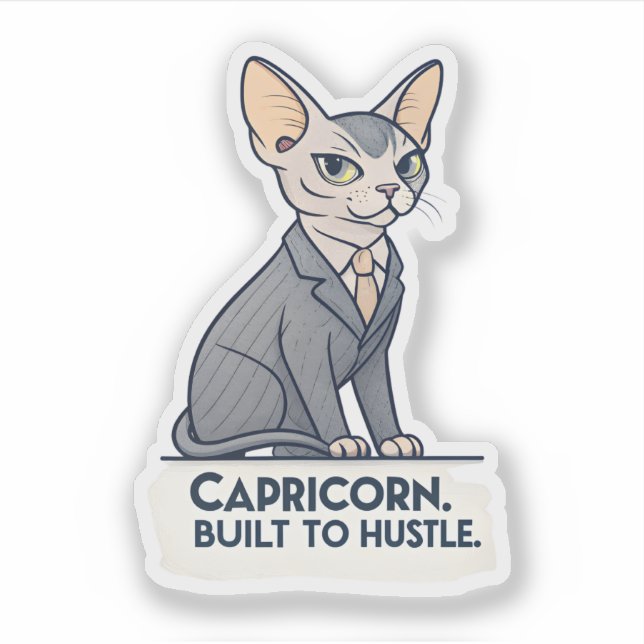 Sticker Art de Capricorne Zodiaque Chat Sphynx Construit p (Devant)