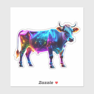 Sticker Art de la vache néon coloré - Vache brillante vibr