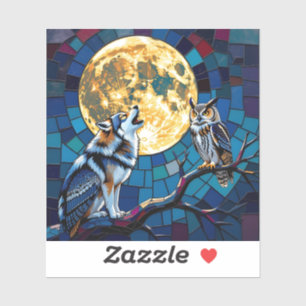 Sticker Art de mosaïque de loup et de hibou
