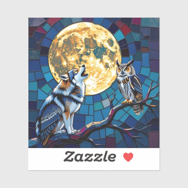 Sticker Art de mosaïque de loup et de hibou (Feuille)