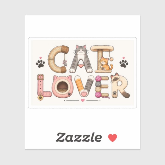 Sticker Art de mots amateur de chats (Feuille)