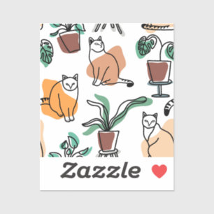 Sticker Art de trait dessin chats et fleurs