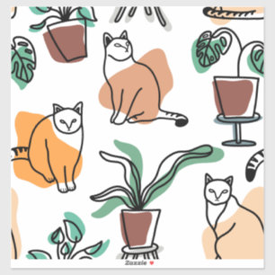 Sticker Art de trait dessin chats et fleurs