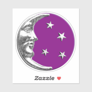 Sticker Art Déco Lune et étoiles - Amethyst Purple & Silve