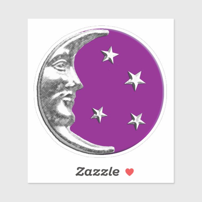 Sticker Art Déco Lune et étoiles - Amethyst Purple & Silve (Feuille)