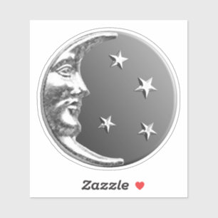 Sticker Art Déco Lune et étoiles - gris / gris et argent