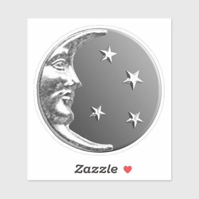 Sticker Art Déco Lune et étoiles - gris / gris et argent (Feuille)