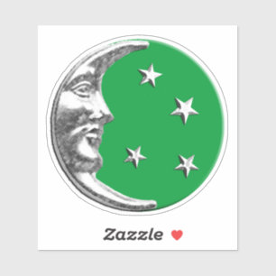 Sticker Art Déco Lune et étoiles - Jade Green et Silver