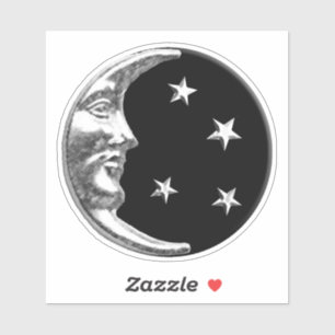 Sticker Art Déco Lune et étoiles - Noir et Argent