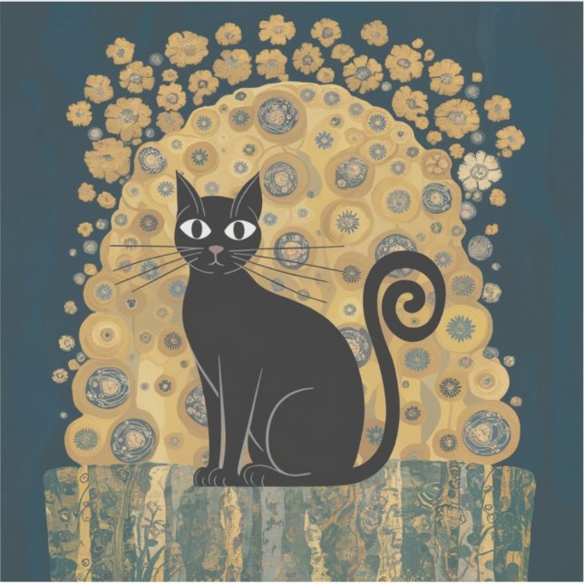Sticker Art décoratif de chat noir dans le style de Gustav (Devant)