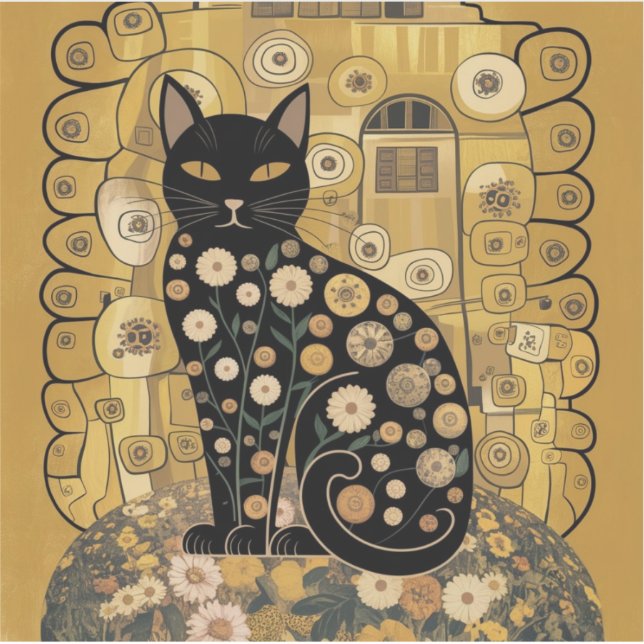 Sticker Art décoratif de chat noir dans le style de Gustav (Devant)