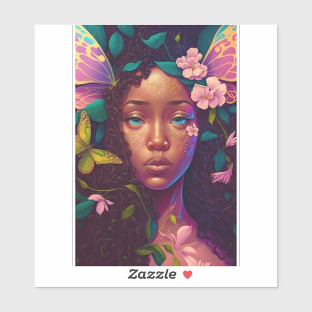 Sticker Art d'Imaginaire Fée Noire Africain (Feuille)