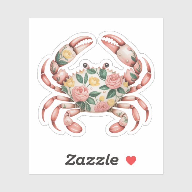 Sticker Art du crabe floral Design côtier (Feuille)