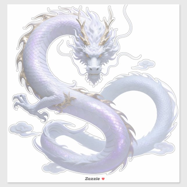 Sticker Art du Dragon Blanc | Esthétique Fantastique Mythi (Feuille)