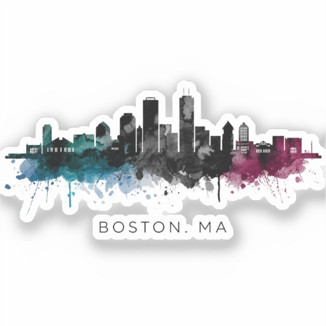 Sticker Art du Massachusetts | Aquarelle de la skyline de  (Recto)