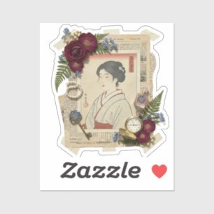 Sticker Art élégant de collage Ukiyoe – Beauté vintage JP