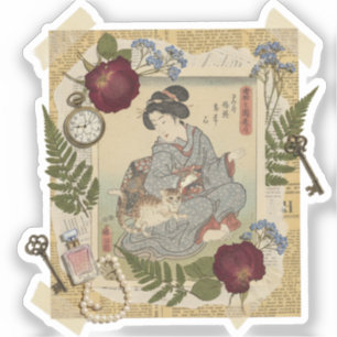 Sticker Art élégant de collage Ukiyoe – Beauté vintage JP