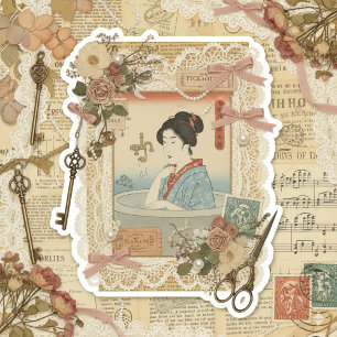 Sticker Art élégant de collage Ukiyoe – Beauté vintage JP
