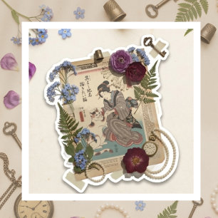 Sticker Art élégant de collage Ukiyoe – Beauté vintage JP
