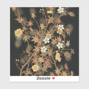 Sticker Art floral automnal noir doré vintage japonais