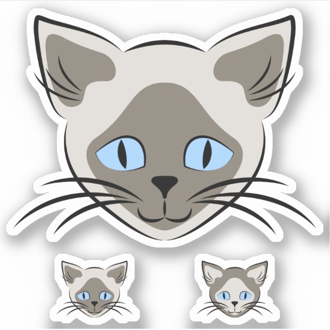 Sticker Art Graphique de visage de chat bleu siamois (Devant)
