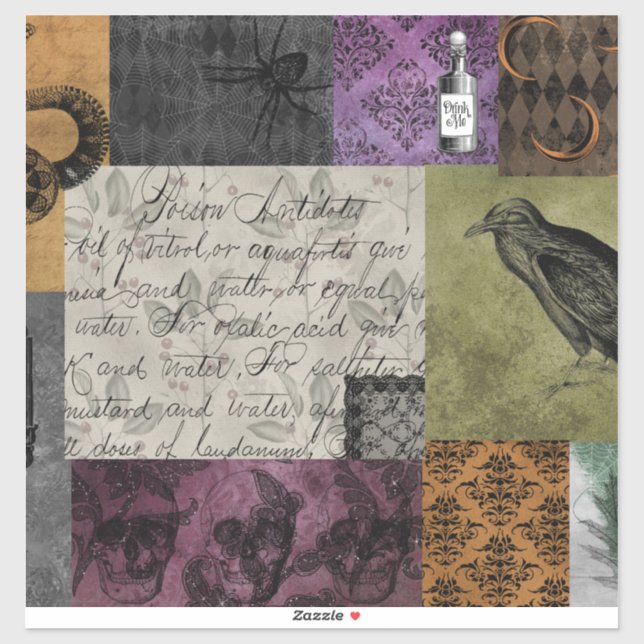 Sticker Art médiéval d'Halloween gothique Éffrayant apothe (Feuille)