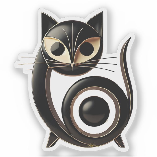 Sticker Art moderne du milieu du siècle Chat noir (Devant)
