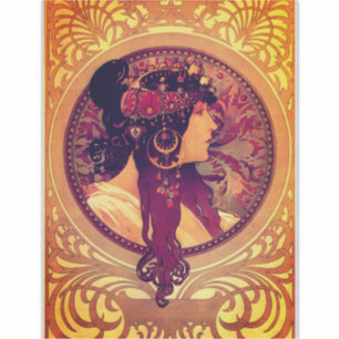 Sticker Art nouveau Alphonse Mucha Donna élégante femme