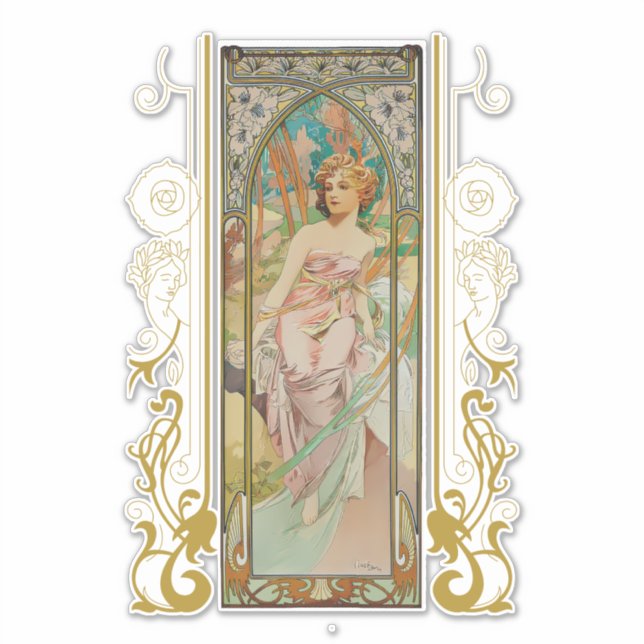 Sticker Art Nouveau Alphonse Mucha - Réveil matinal (Devant)