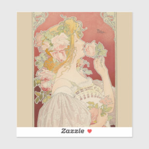 Sticker Art Nouveau Belle Époque Dame Roses Livemont