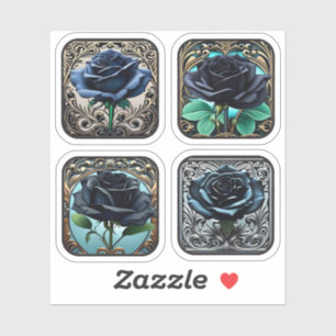 Sticker Art Nouveau Bleu Rose Noir Rose Assortiment #2